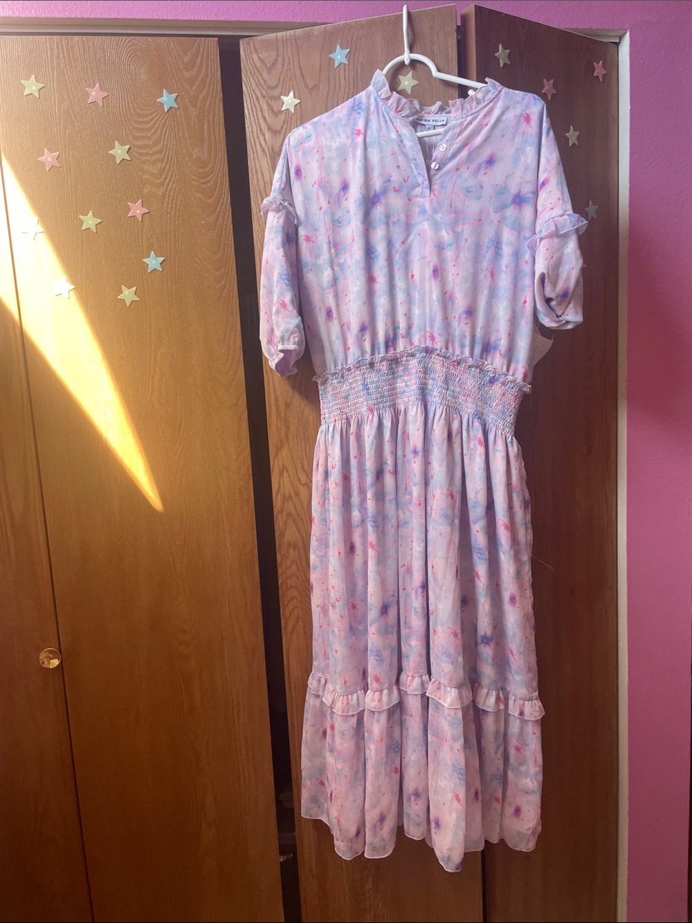 Women’s Pastel Purple Floral Smocked Waist Dress